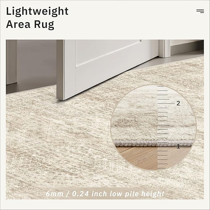 5x5 Beige Round Rug 5ft Living Room Circle Rug Vintage Round Area Rug Non Slip - Image 6