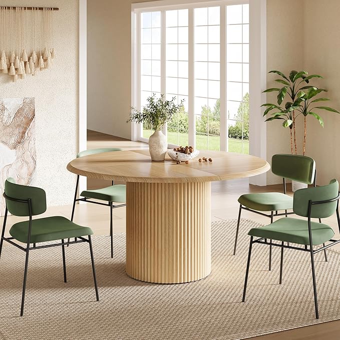 LITTLE TREE 47 Inches Round Dining Table for 4, Farmhouse Natural Wooden Dining Room Table with Fluted Pedestal, Large Circle Kitchen Dinner Table for Dining Room, Living Room (Table Only)