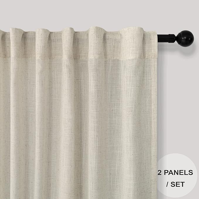 Beige Linen Curtains 45 Inch Length - Image 2