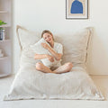 MAXYOYO Giant Bean Bag Chair with Pillow, 3 in 1 Convertible Bean Bag Chair for Adults with Washable Cover, Removable Floor Cushion Stuffed Floor Lounger for Living Room Bedroom, White, Full