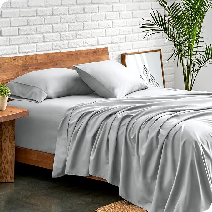 Bare Home Queen Sheet Set - 1800 Ultra-Soft Microfiber Queen Bed Sheets - Double Brushed - Deep Pockets - Easy Fit - 4 Piece Set - Bed Sheets (Queen, French Grey)