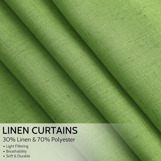 Nanspring Lime Green Linen Blend Light Filtering Back Tab Curtains 96 Inches - Image 2