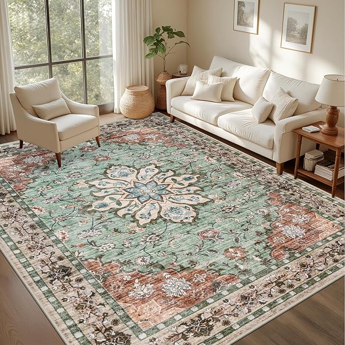 4x6 Area Rugs for Living Room: Washable Rug Soft Vintage Distressed Floral by EXPEDIX