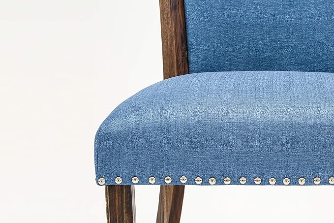 East West Furniture X777VE721-7 7 Piece Dining Room Furniture Set Consist of a Rectangle Dining Table with X-Legs and 6 Blue Color Linen Fabric Parsons Chairs, 40x72 Inch, Multi-Color