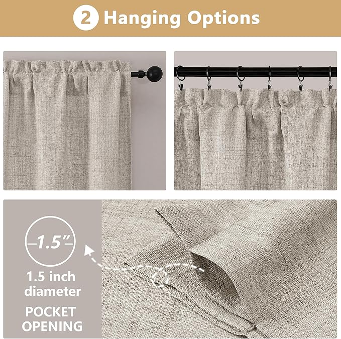 OVZME Valance for Windows, Light Filtering Faux Linen Textured Small Cafe - Image 6