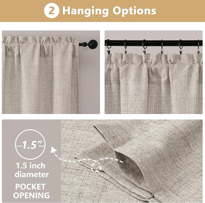 OVZME Valance for Windows, Light Filtering Faux Linen Textured Small Kitchen - Image 7