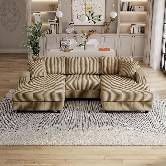 99" Symmetrical U Shaped Reversible Modular Sectional Sofa, Convertible Sofa Lounger Couch with Double Chaise Lounge and Thickness Cushions, Extra Wide Seat Couch w/Headrest