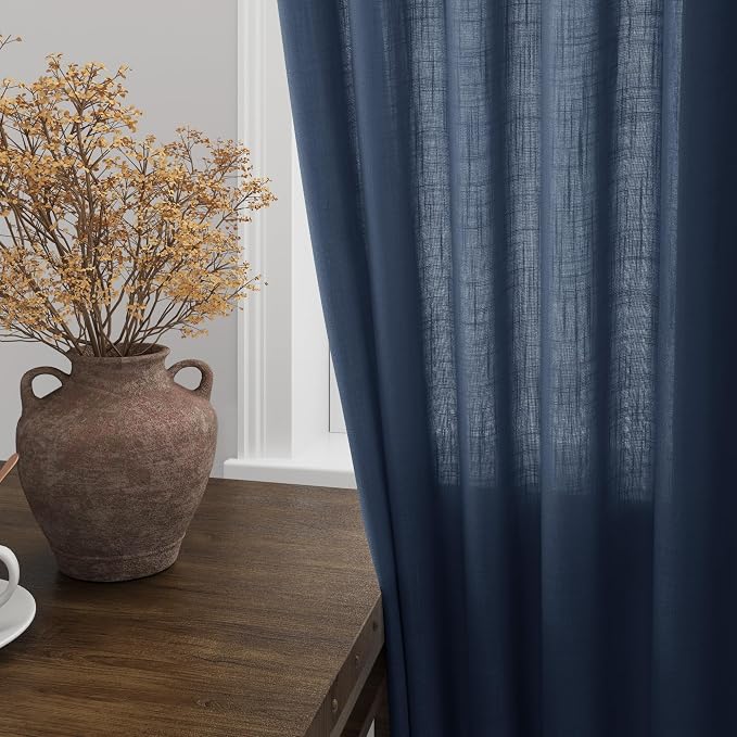 Extra Long Denim Blue Linen Curtains 120 Inch - Image 4