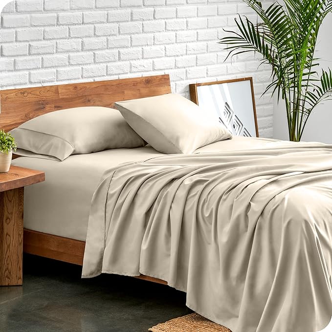 Bare Home Split King Sheet Set - 1800 Ultra-Soft Microfiber Bed Sheets - Double Brushed - Deep Pockets - Easy Fit - 5 Piece Set - Bedding Sheets & Pillowcases (Sand)