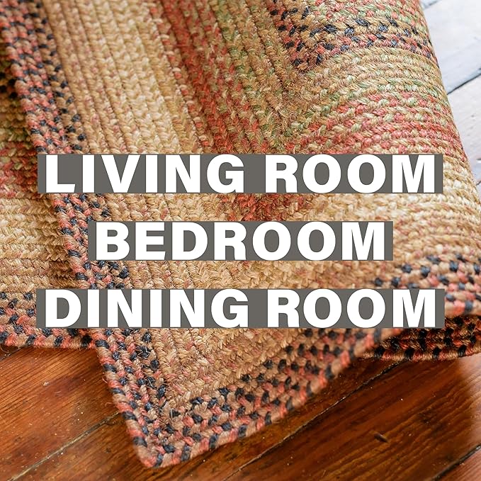 Homespice Gingerbread Jute Brown 8x10' Braided Oval Area Rugs for Living Room, Bedroom and Dining Room. Pet Friendly. Decor Styles- Farmhouse Rug, Rustic, Vintage, Primitive, Country, Boho Rug