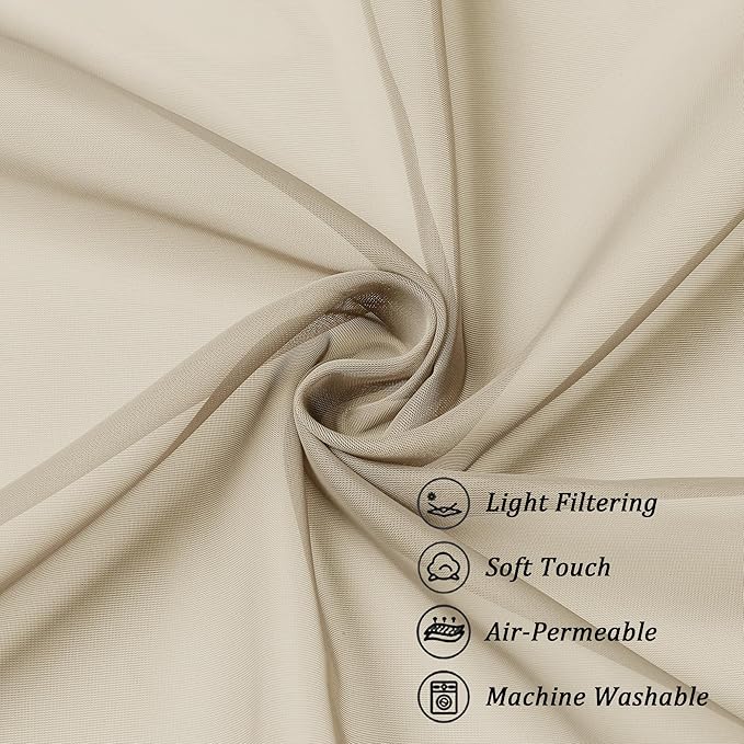Chyhomenyc Taupe Sheer Curtains 96 inches Long 2 Panels, Light Filtering Soft - Image 3