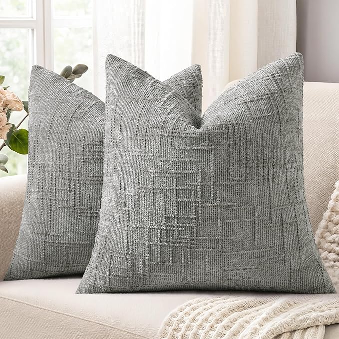 decorUhome Neutral Grey Chenille Euro Sham Throw Pillow Covers 22x22 Set of 2 by decorUhome