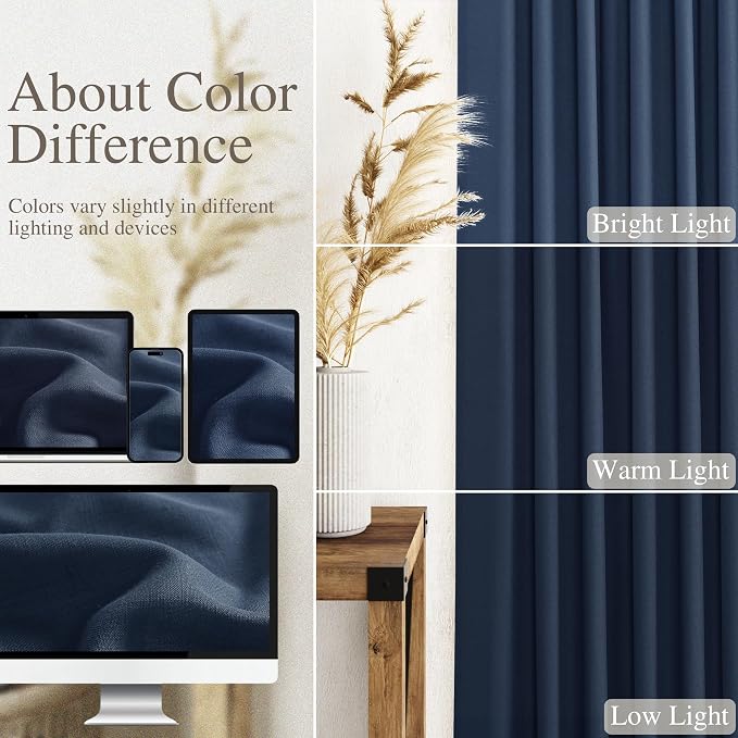 Nanspring Denim Blue Linen Curtains 96 Inches Long 2 Panels Set - Image 3