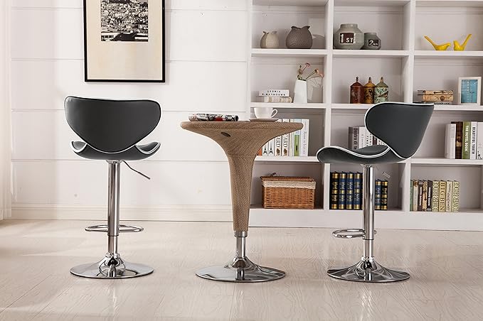 Roundhill Furniture Masaccio Cushioned Leatherette Upholstery Airlift Swivel Barstool, Set of 2, Grey