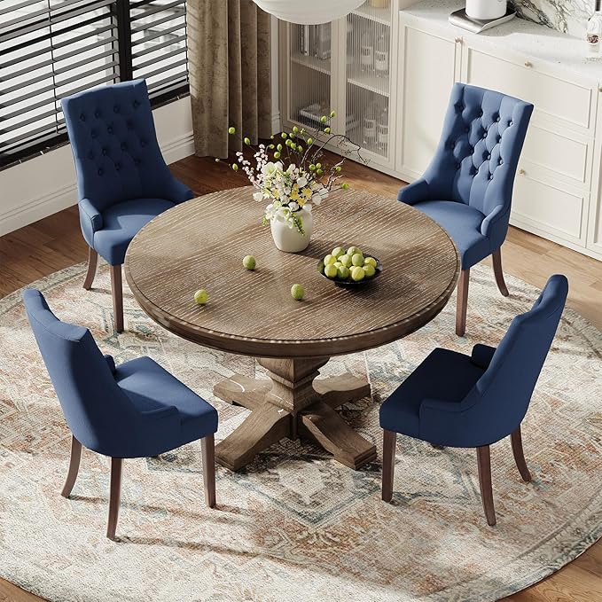 COLAMY Wingback Upholstered Dining Chairs Set of 6, Fabric Dining Room Chairs with Tufted Button, Living Room Chairs for Home Kitchen, Blue