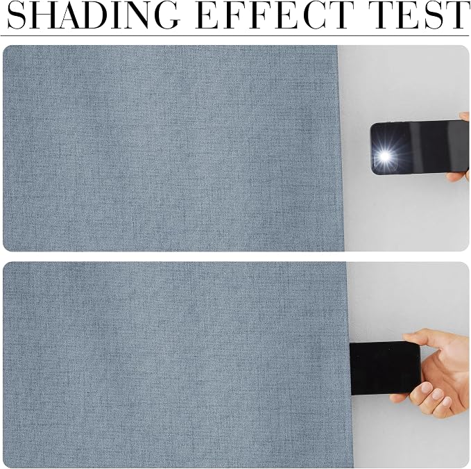RYB HOME Smoky Blue 100% Blackout Linen Curtains 72 inch Long, Thermal - Image 2