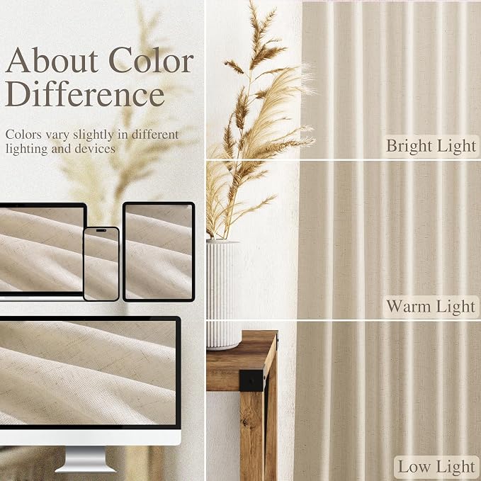 Nanspring Linen Curtains 84 Inch Length 2 Panels Set - Image 3