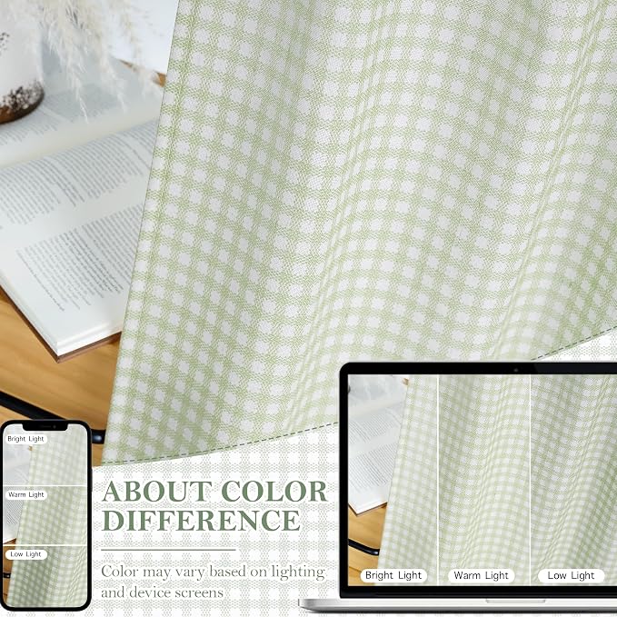 RYB HOME Gingham Cafe Curtains 24 inch Length, Linen Checkered Vintage - Image 3