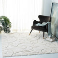 SAFAVIEH Florida Shag Collection Area Rug - 4' Square, Creme & Creme, Scroll Design, Non-Shedding & Easy Care, 1.2-inch Thick Ideal for High Traffic Areas in Living Room, Bedroom (SG455-1111)