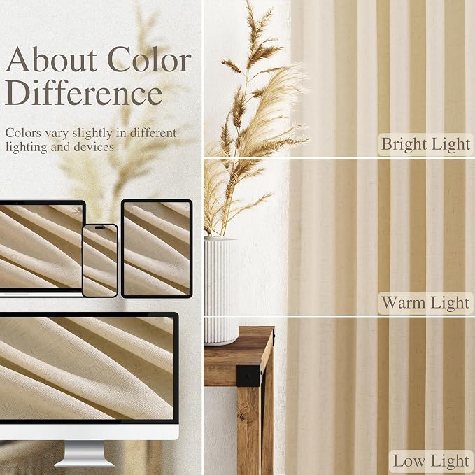 Nanspring Tan Linen Curtains 84 Inches Long - Image 3