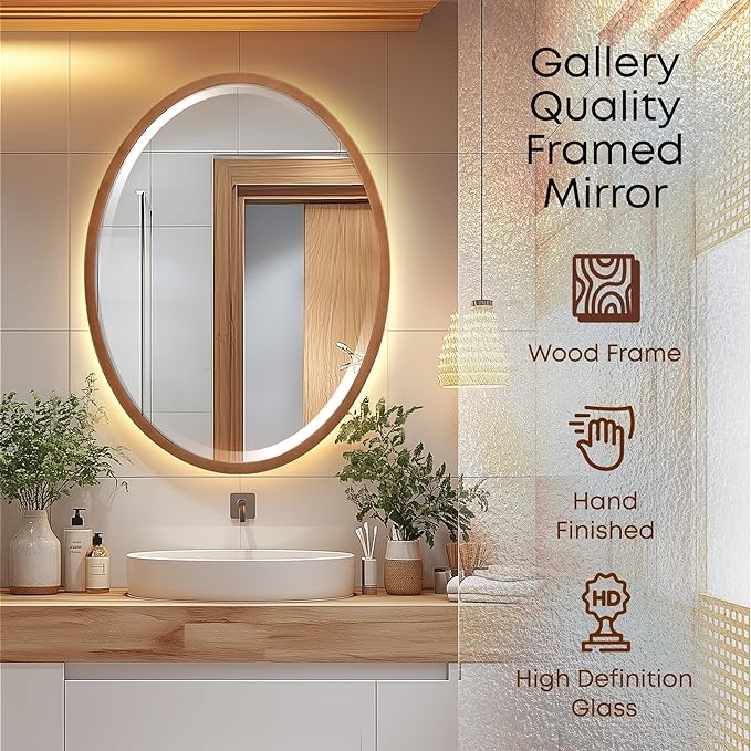 OVALCREST - Oval Wooden Beveled Wall Mirror for Home Decor, Bathroom, Vanity, Bedroom, Living Room, Hallway - London Style (Sunset Gold) 19.1 x 25.1