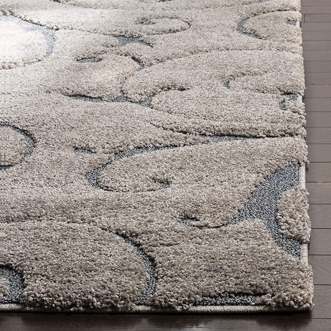 SAFAVIEH Florida Shag Collection Accent Rug - 4' x 6', Grey & Light Blue, Scroll, Non-Shedding & Easy Care, 1.2-inch Thick Ideal for High Traffic Areas in Entryway, Living Room, Bedroom (SG455-1160)