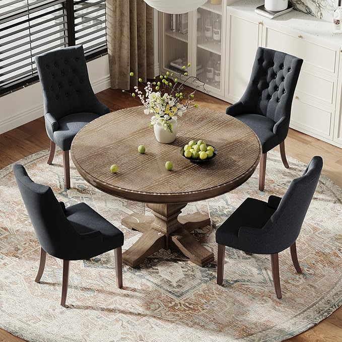 COLAMY Wingback Upholstered Dining Chairs Set of 2, Fabric Side Dining Room Chairs with Tufted Button, Living Room Chairs for Home Kitchen, Black