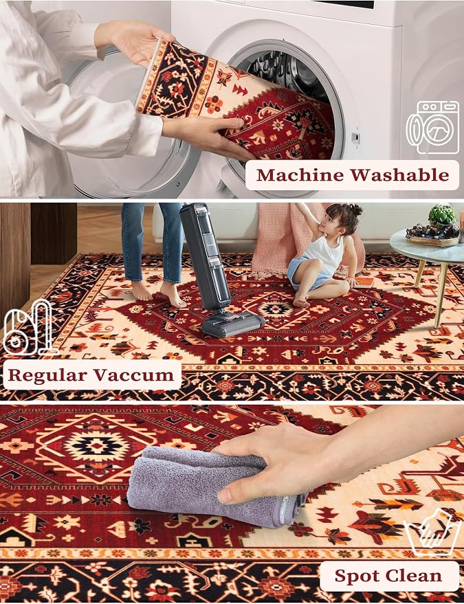 SERISSA Runner Rug for Hallways, Extra Long Boho Rug Ultra Soft Vintage Red - Image 3