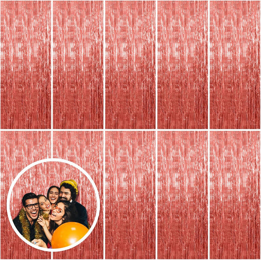 10 Pack Rose Gold Fringe Curtain Backdrop Birthday Bachelorette Party Decorations Metallic Tinsel Streamers Foil Backdrop Christmas Graduation Wedding New Year Party Decorations