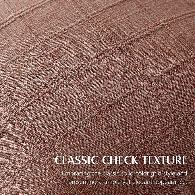 Foindtower Set of 2 Decorative Linen Check Throw Pillow Covers Neutral Farmhouse Vintage Cushion Covers Modern Boho Home Decor for Sofa Chair Couch Bedroom Living Room Outdoor,20×20 Inch,Autumnal Red