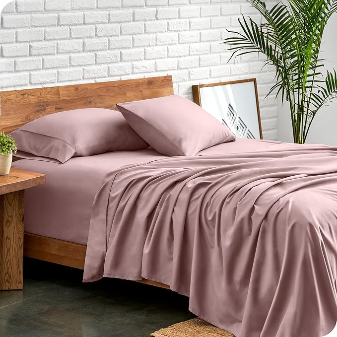 Bare Home Full XL Sheet Set - Luxury 1800 Ultra-Soft Microfiber Full Extra Long Bed Sheets - Double Brushed - Deep Pockets - Easy Fit - 4 Piece Set - Bedding Sheets & Pillowcases (Full XL, Mauve)