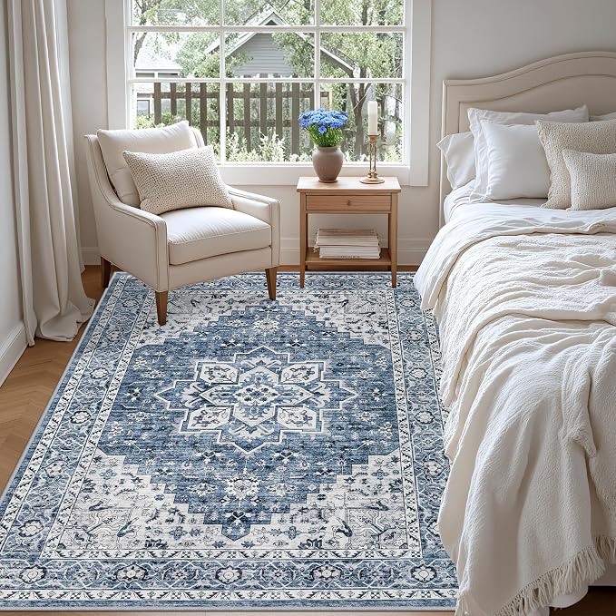 4x6 Area Rugs for Living Room: Washable Rug Soft Vintage Boho Medallion Carpet - Image 3