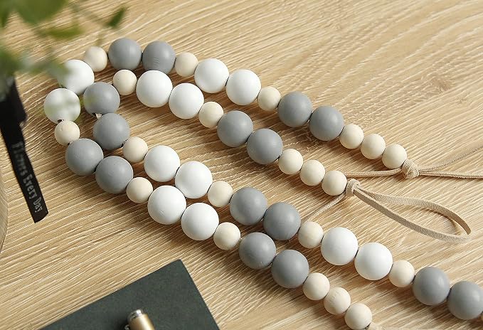 OCIOLI 4 Pieces of Wood Bead Curtain Tieback Boho Curtain Holdbacks Curtain - Image 2