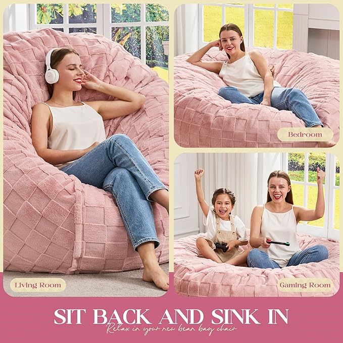 Hobestluk Bean Bag Chairs Beanbag Chair with Filler Adult Bean Bags with Fluffy Cover, Giant Bean Bag Chairs for Adults for Living Room, Bedroom (Pink, 4FT - 44” x 44” x 24”)