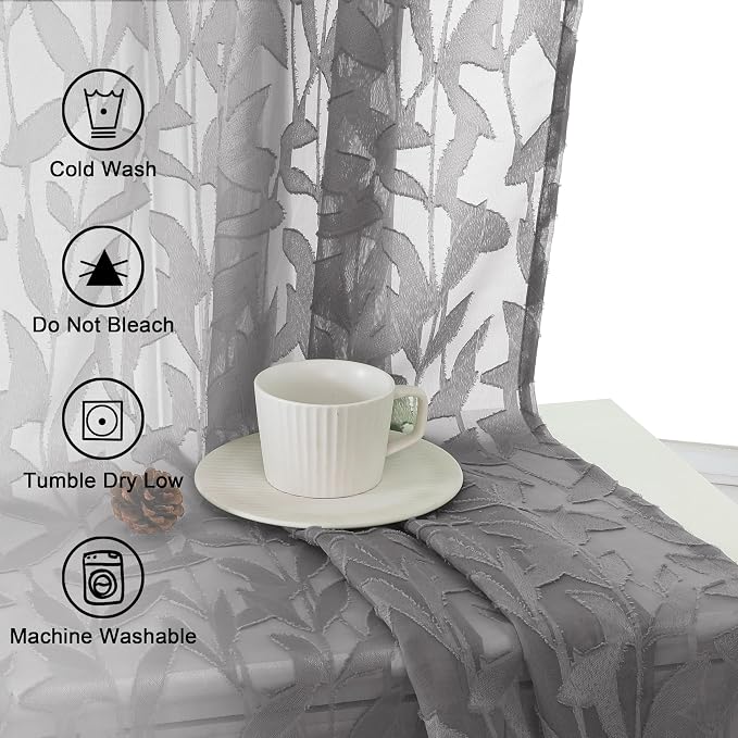 Lecloud Leia Charcoal Grey Sheer Curtains 72 Inches Long 2 Panels, Jacquard - Image 5