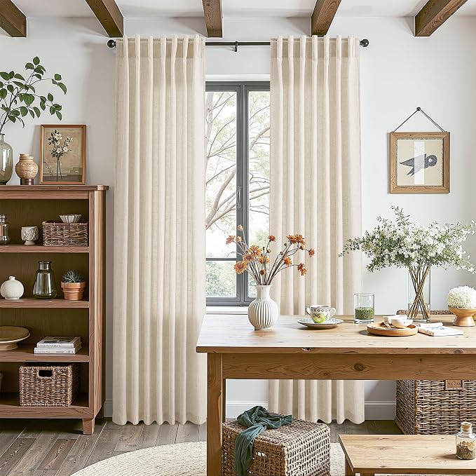 Cream Beige Linen Curtains for Living Room 105 Inches Long Light Filtering Semi - Image 8