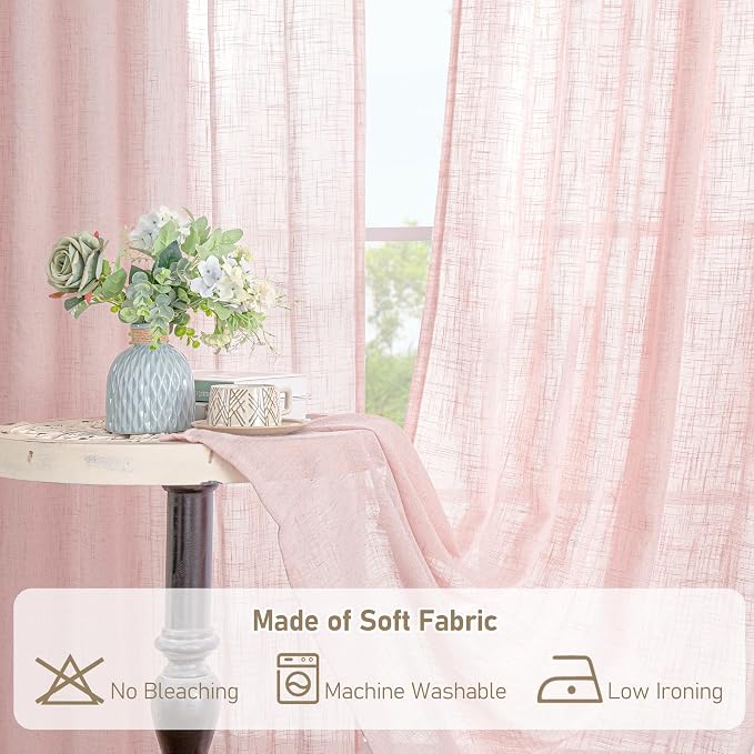 LAMIT Pink Linen Curtains 54 Inch Length 2 Panels, Light Filtering Panels Back - Image 8