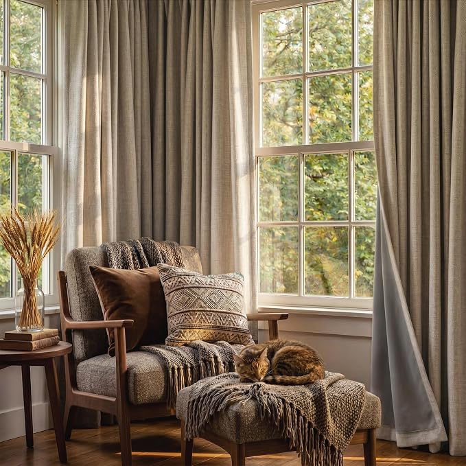 RYB HOME Burlap 100% Blackout Linen Curtains - Image 5