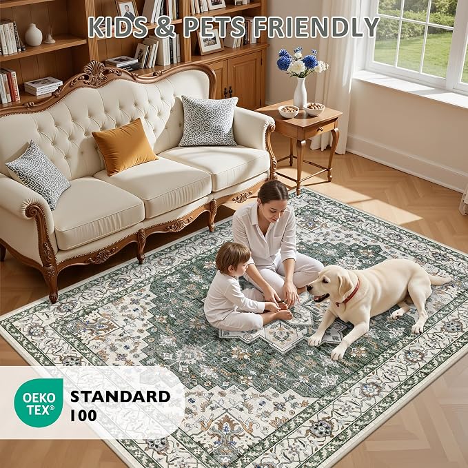 3x5 Area Rugs Living Room Rug: Washable Vintage Boho Medallion Rug No Slip - Image 8