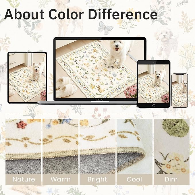 Dog 6x9 Area Rugs for Living Room, Machine Washable Animal Floral Vintage Rug - Image 8