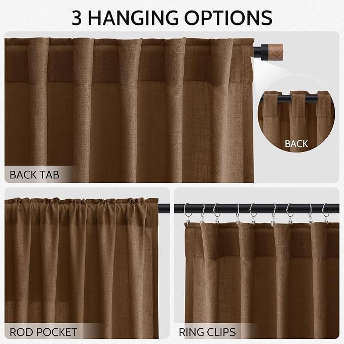 Tobacco Brown Linen Curtains 108 Inches - Image 2