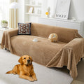 HAOMAIJIA Faux Fur Sofa Covers Couch Covers for 3 Cushion Couch Sofa Pet Friendly Soft Non Slip Couch Cover for Dogs Washable Sectional Couch Covers L Shape Furniture Protector (Khaki, 91"x150")