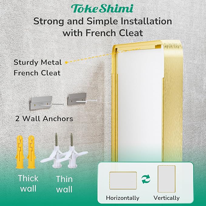 TokeShimi 42x36 Brushed Gold Bathroom Mirror for Over Sink,Bathroom Vanity Mirror with Tempered Glass, Modern Framed Wall Mirrors(Horizontal/Vertical)
