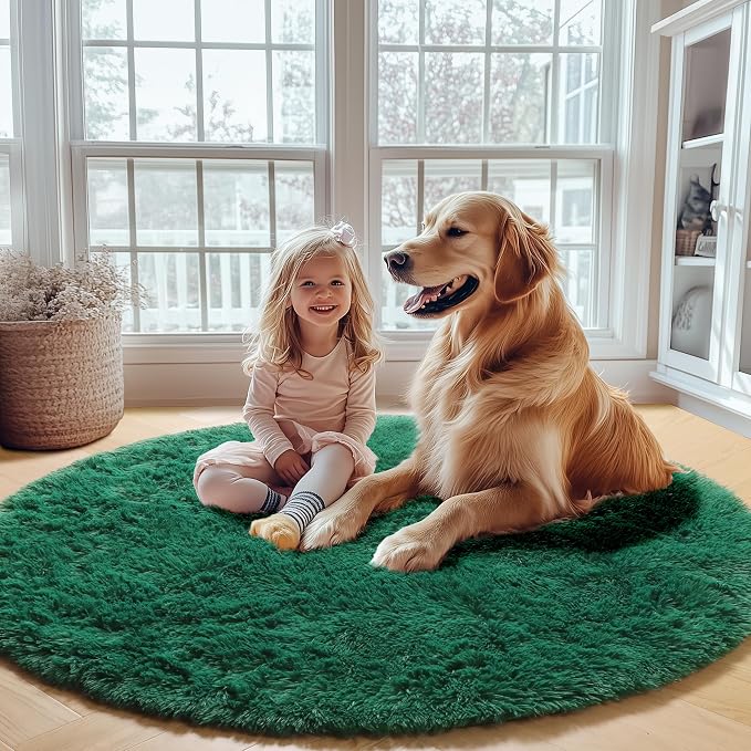 ONASAR Dark Green Round Area Rugs 6ft, Ultra Soft Bedroom Circle Rug - Image 6