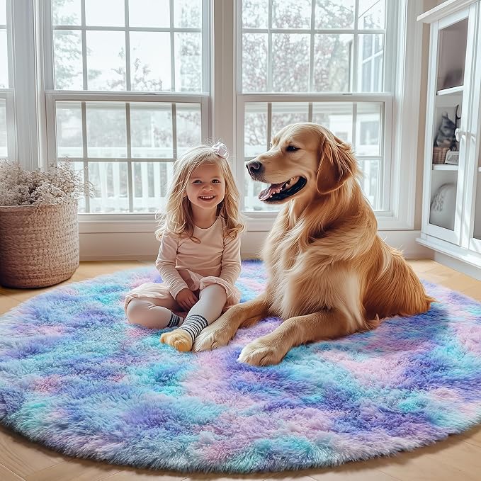 ONASAR Rainbow Round Area Rug 4ft, Soft Bedroom Circle Throw Rugs - Image 5