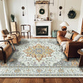 RELEANY Area Rugs 5'x7' Washable Non-Slip, Floral Vintage Distress Print by RELEANY