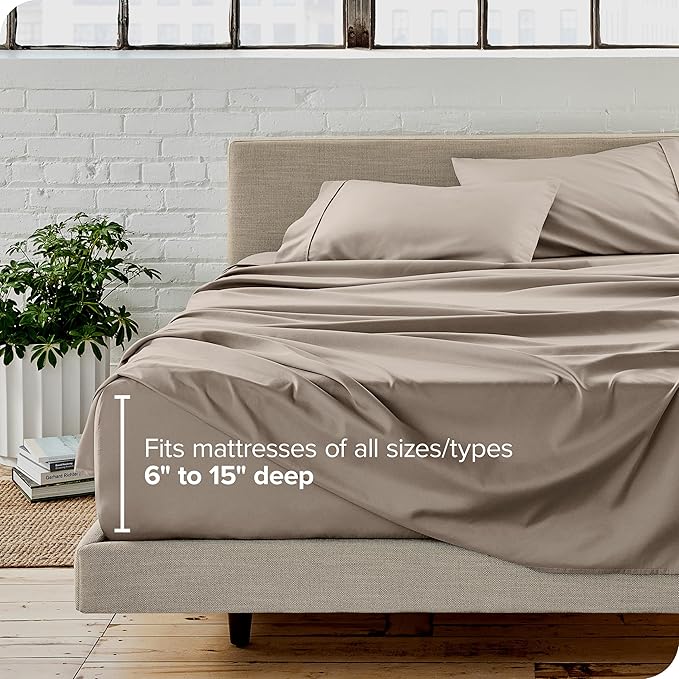 Bare Home Twin XL Sheet Set - 1800 Ultra-Soft Microfiber Twin Extra Long Bed Sheets - Double Brushed - Deep Pockets - Easy Fit - Extra Soft - 3 Piece Set - Bed Sheets & Pillowcases (Twin XL, Khaki)