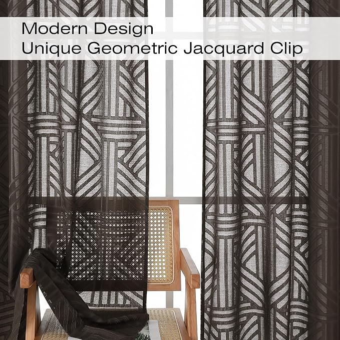 Simplebrand Chocolate Semi Sheer Curtains 84 Inches Long 2 Panels, Light - Image 3