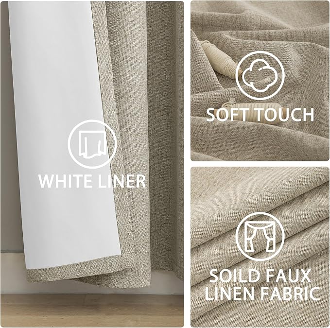 Yakamok Natural Linen Curtains 100% Blackout 72 Inches Long, Room Darkening - Image 6