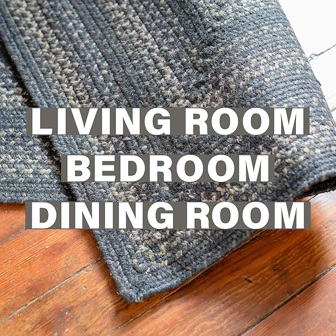 Homespice Jet Black Oval Woven Rug 5x8' – Primitive Braided Area Rugs for Dining Room and Living Room
